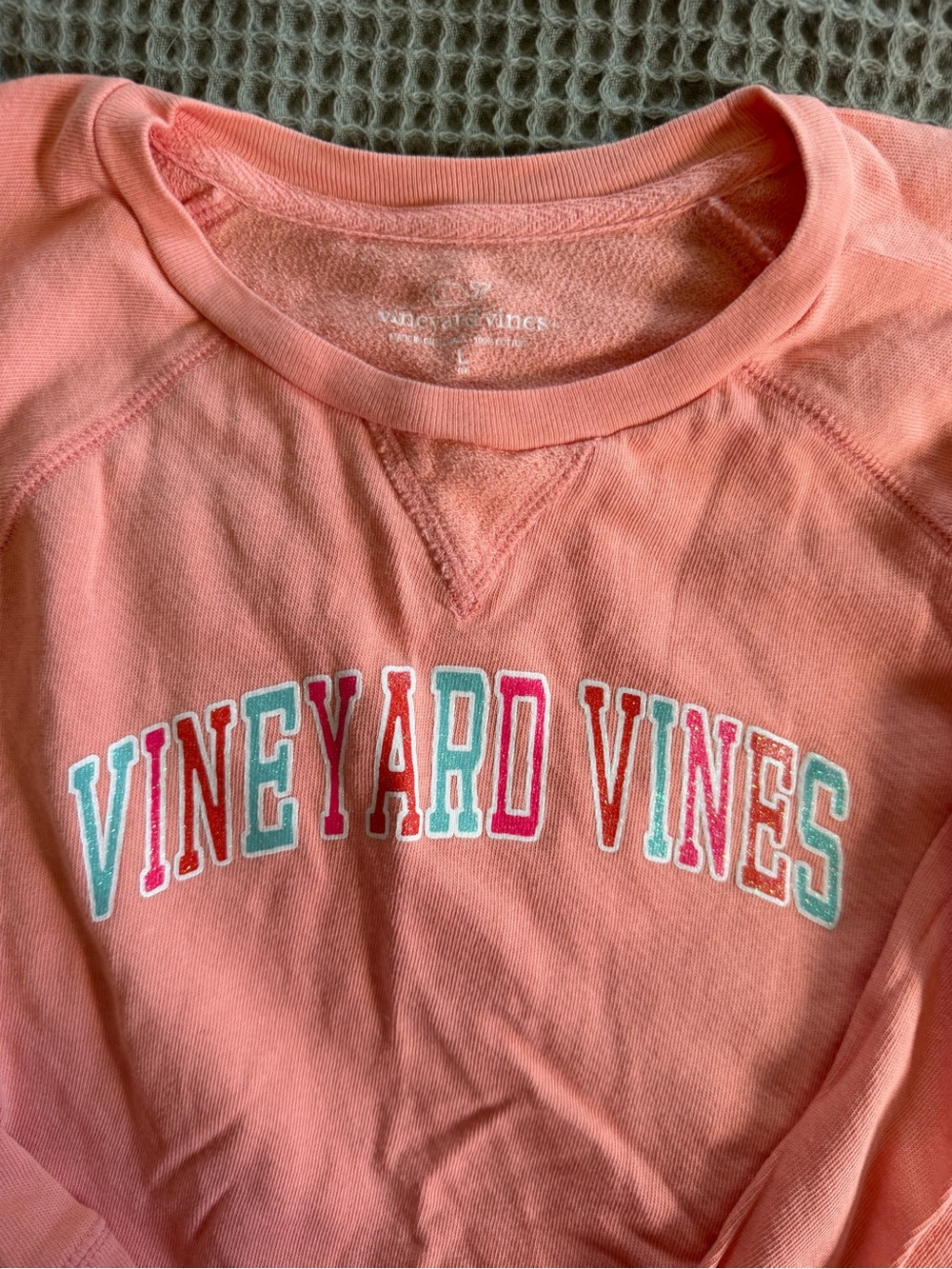 Vineyard Vines Coral Crewneck with Multicolor Logo